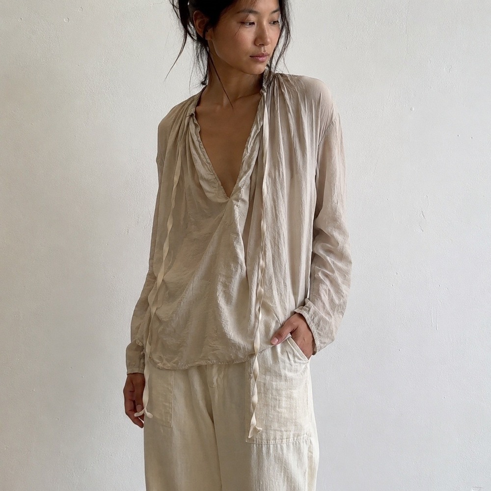 Dosa Temple Blessings Top Womens Small 1 Tan Cotton Lace V-Neck Boho Minimalist